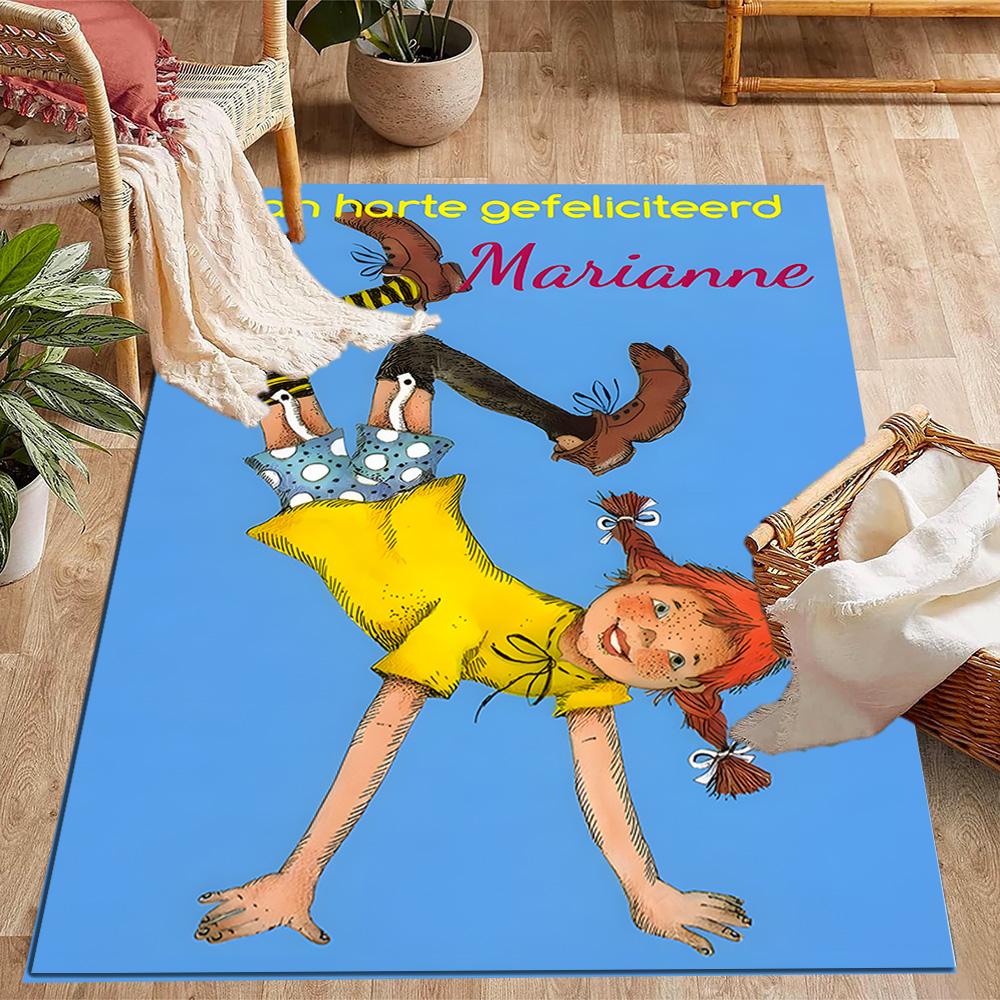 Pippi Buon Compleanno Marianne! Tappeti Antiscivolo Tematici - Arredamento per la Casa in Poliestere, Adatti per Camere da Letto, Soggiorni, Ingressi, Studi e Decorazioni