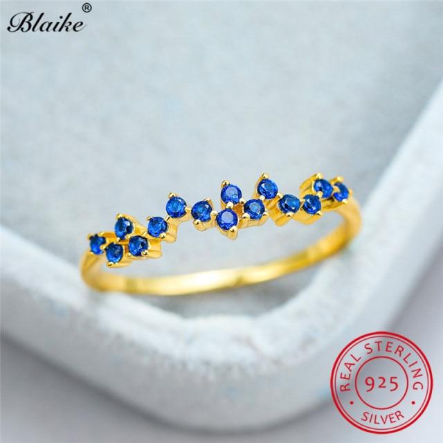  Color Women Rings Yellow Gold Tone Minimalist Thin Rings Blue Cubic Zircon Bridal Party Event Wedding Occasion Bands Stacking