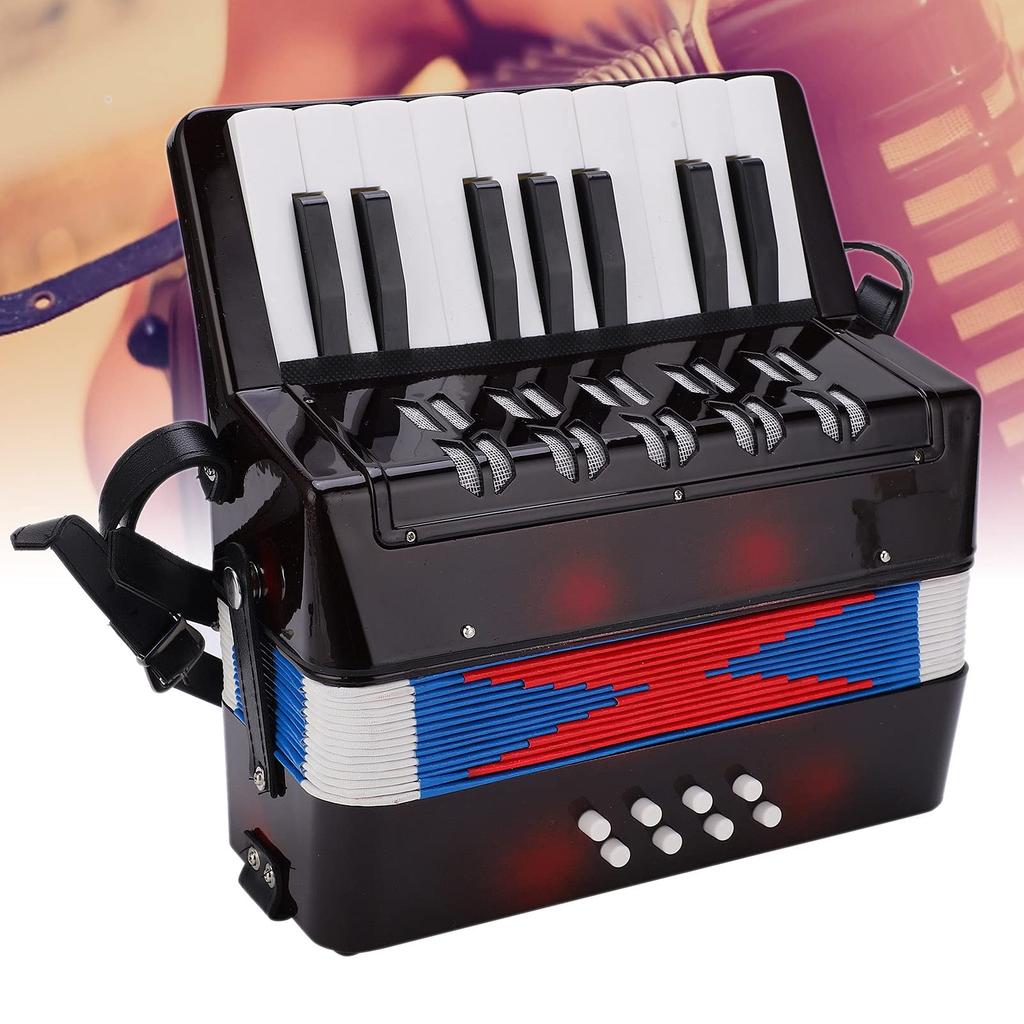Toy Mini Accordion for and Beginners At Home with Strap Accordion, 17-Key, 8-Bass Accordion, Piano, Music, Playing, Practice, Easy-to-Use (Black)
