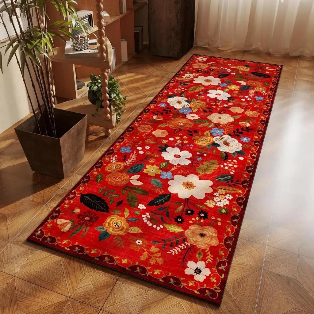Bedroom Carpet Runner Rug Bedside Long Floor Mat Soft Fluffy Carpet Flower Pastoral Style Home Decoration Rugs for Living Room