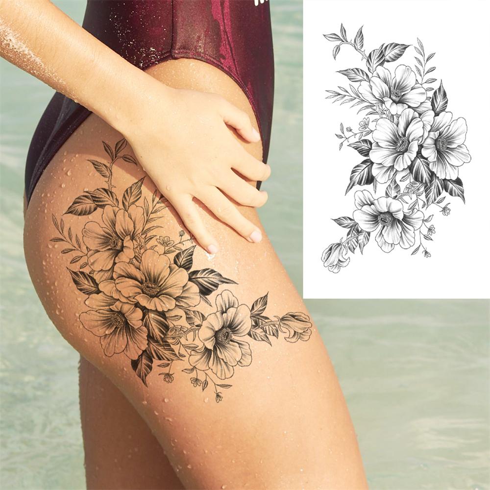 Realistische Nep Pioenroos Tijdelijke Tatoeages Voor Vrouwen Meisje Zwarte Roos Olifant Bloemen Tatoeage Sticker Tijger Anemoon Tatoeages Halfmouw
