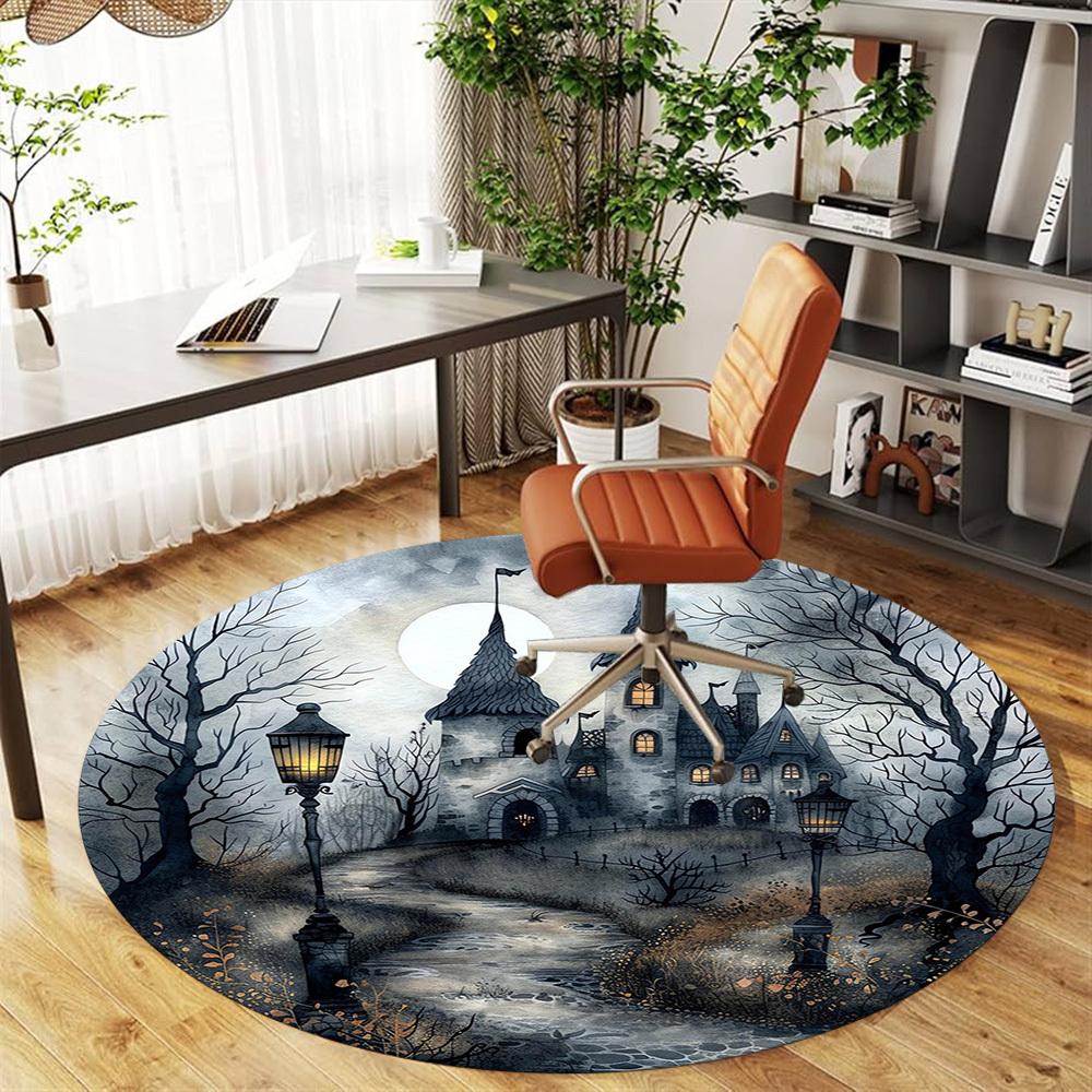 1pc castle moonlight Round Chair mat Area Rug - Non-Slip, Floor Mat for Office, Bedroom, and Indoor Decor -1002045