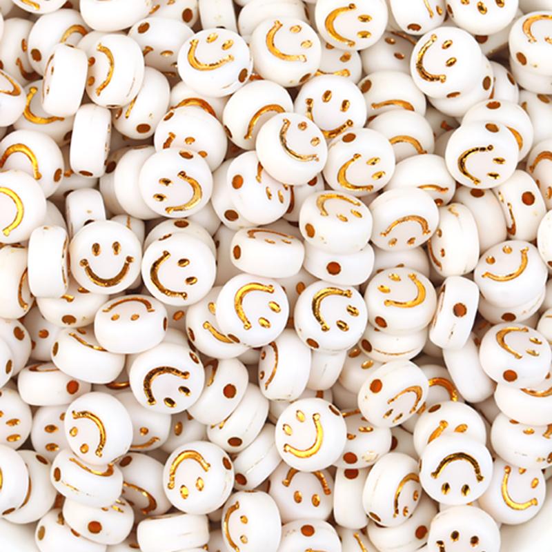 100Pcs Acrylic Flat Letter Beads Alphabet Round Smile Spacer Loose Bead For Diy Jewelry Bracelet Charm Supplies