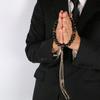 Men's Buddhist Prayer Beads by Kyoto Butsudan Hayashi, Pure Silk with Braided Tassel, Striped Ebony and Two-Ten Brown Crystal Finish [Prayer Beads