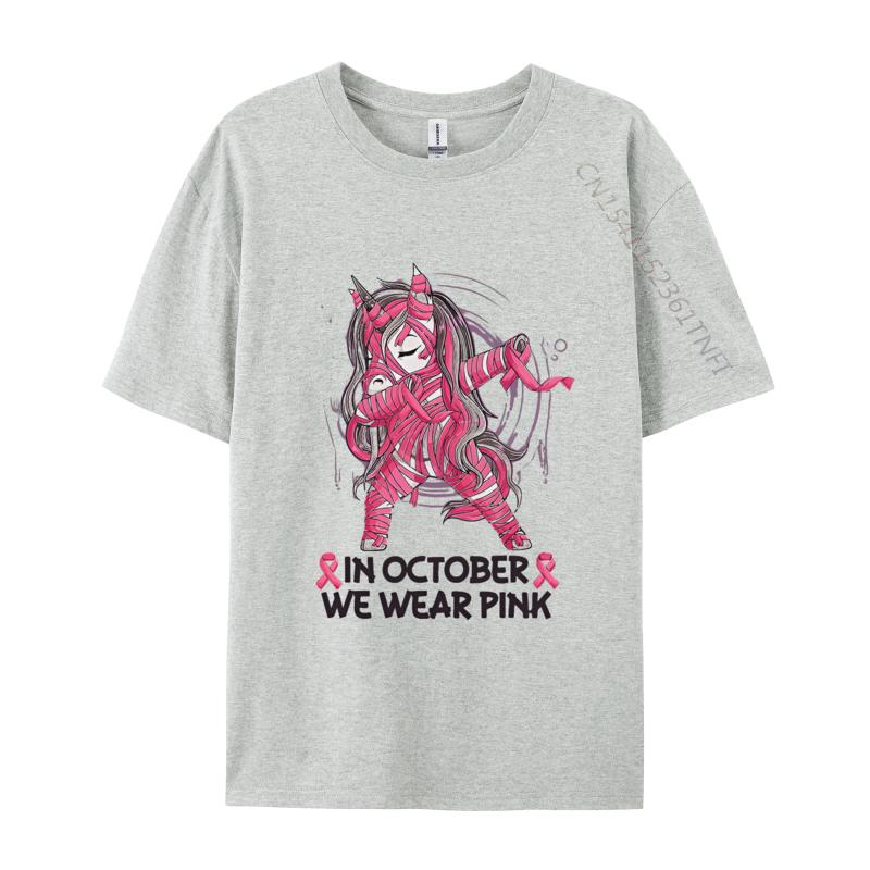 In October We Wear Pink Unicorn Breast T-shirt Print T-shirt 2024 Newest Top T-shirts Customized