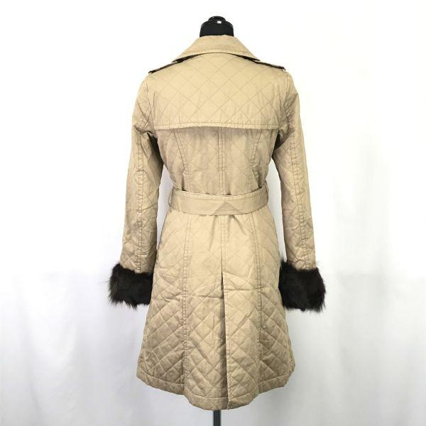JILLSTUART Blue Fox Fur Trim Trench Coat Women S Beige Luxury Outerwear(USED)
