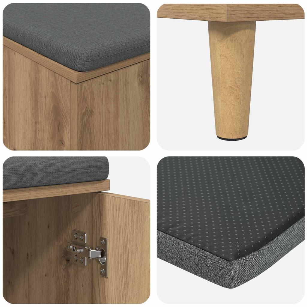 Hallway Bench with Cushion and Storage Artisan Oak Finish 80 x 38 x 46 cm