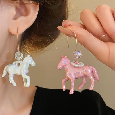 Handmade Resin Horse Hook Earrings Animal Ear Pendants with Pearls Handmade Earwear Accessories for Stylish Women