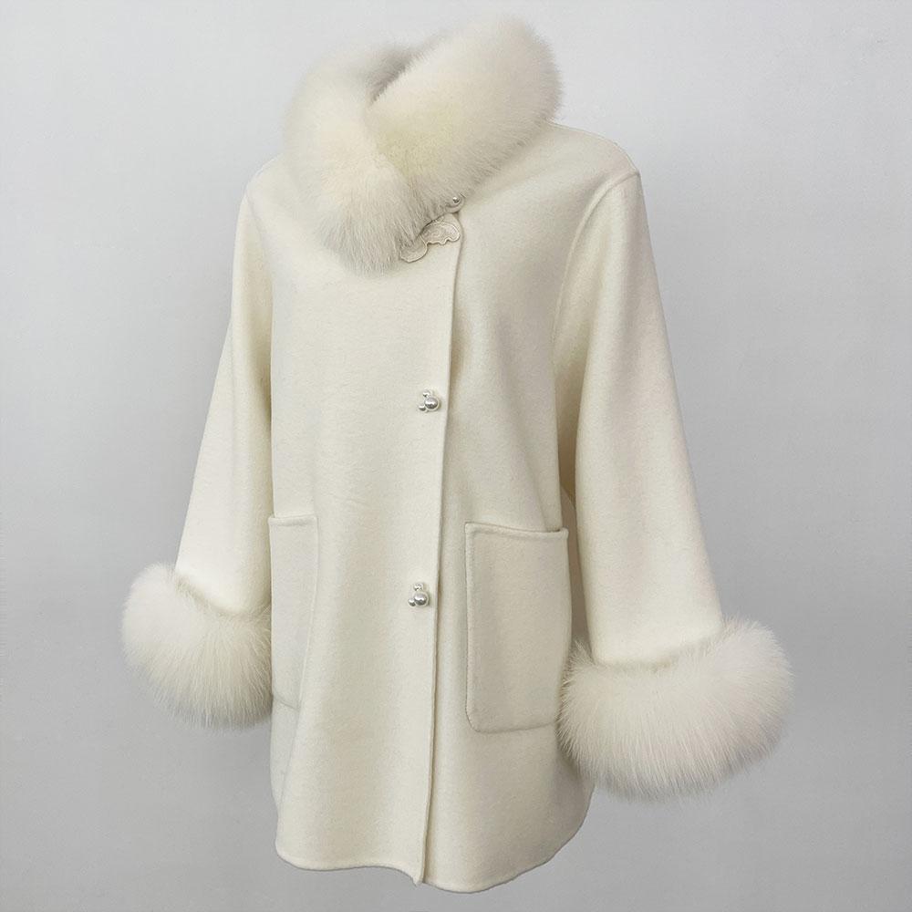 OFTBUY 2024 Autumn Winter Jacket Natural Real Fox Fur Collar Thick Warm Wool Blends Coat Women Outerwear Streetwear