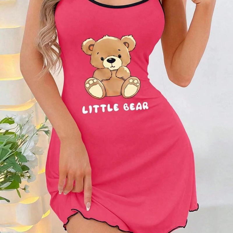 

Women Suspender Skirt Ladies Short Skirt Comfortable Pajamas Leisure Homewear Sexy Outside Letters Bear Printed One-Piece-Dress XL розовый