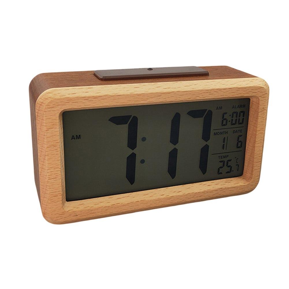 Natural Wood Grain Light-Sensitive Clock Digital Alarm Clock Dimmable Backlight Large Screen Minimalist Design