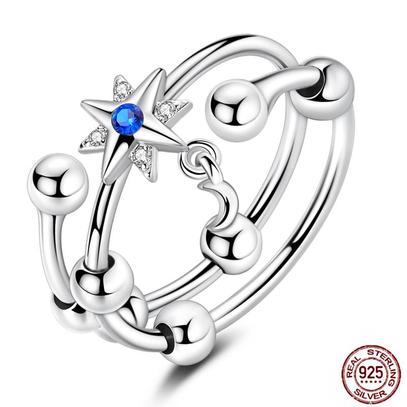 Free Size 925 Sterling Silver Ring Butterfly Sun Moon Sunflower Crystal Original Adjustable Rings for Women Wedding Jewelry Gift