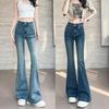Women's High Waist Retro Cropped Bell Bottom Jeans - Slim Fit, Elastic, Petite, Spring/Autumn Style