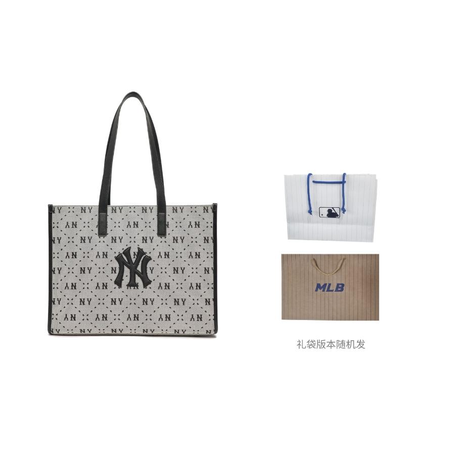 New MLB Monogram Collection Cotton Tote Bag Shopping Bag Handbag Shoulder Bag Women's Black 3AORL013N-50BKS