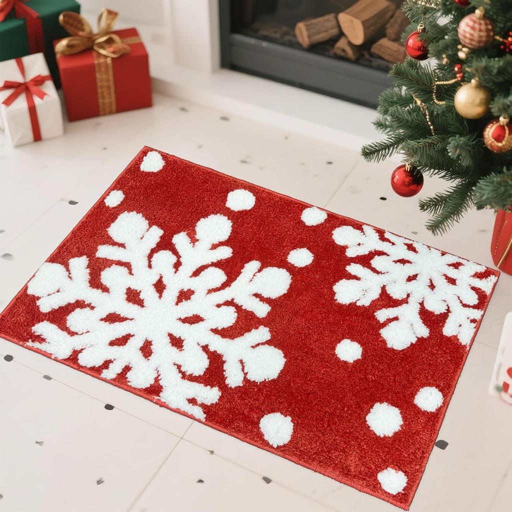 VIKAMA Christmas Absorbent Snowflake Rug Bathroom Shower Anti-Slip Mat Entrance Door Decorative Rug Home Decor
