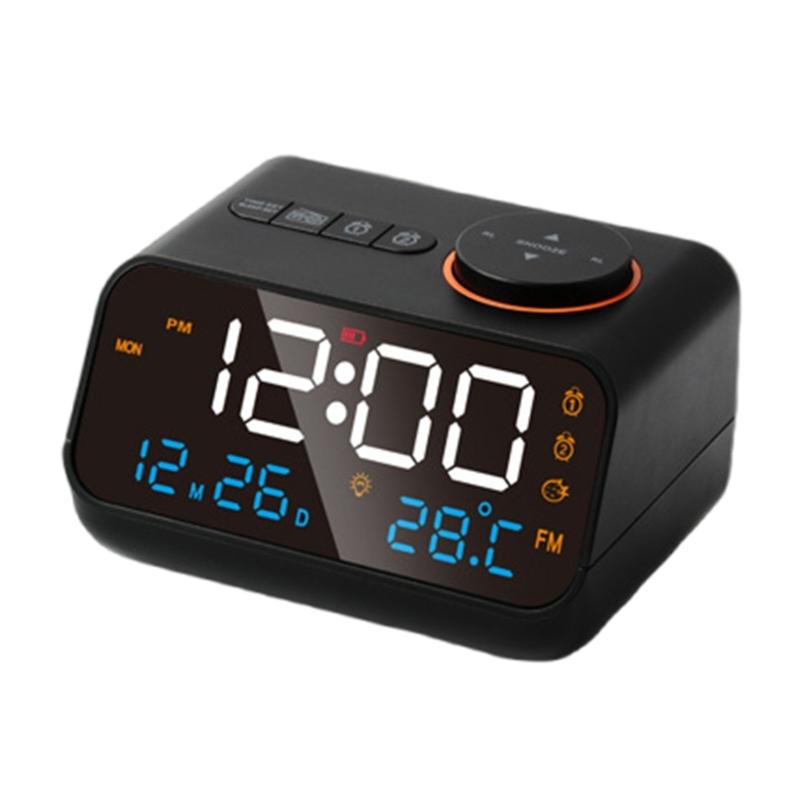 12/24 Hour Clock FM Radio LED Alarm Clocks with USB Charging and Temperature Humidity Display for Bedside Use