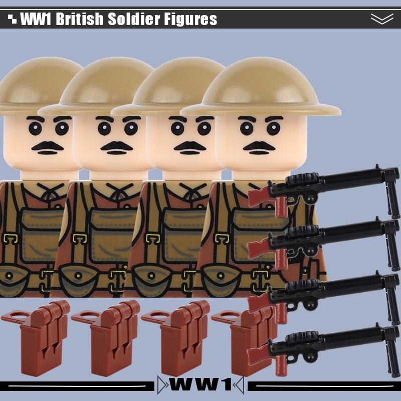 WW1 Military Series Vehicles Building Blocks Artillery Howitzer Soldier Figures Accessories British Italian Field Gun Bricks Toy