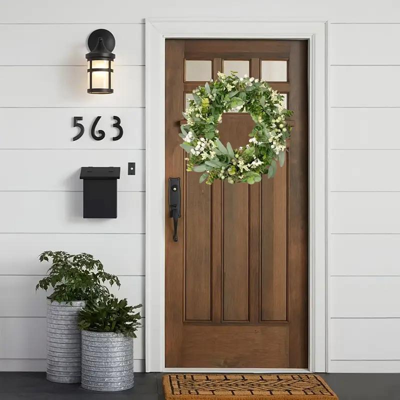1PC With Berries For Front Door Lush Eucalyptus Leaf Home Artificial Greenery Wreath Holiday Decor 25cm