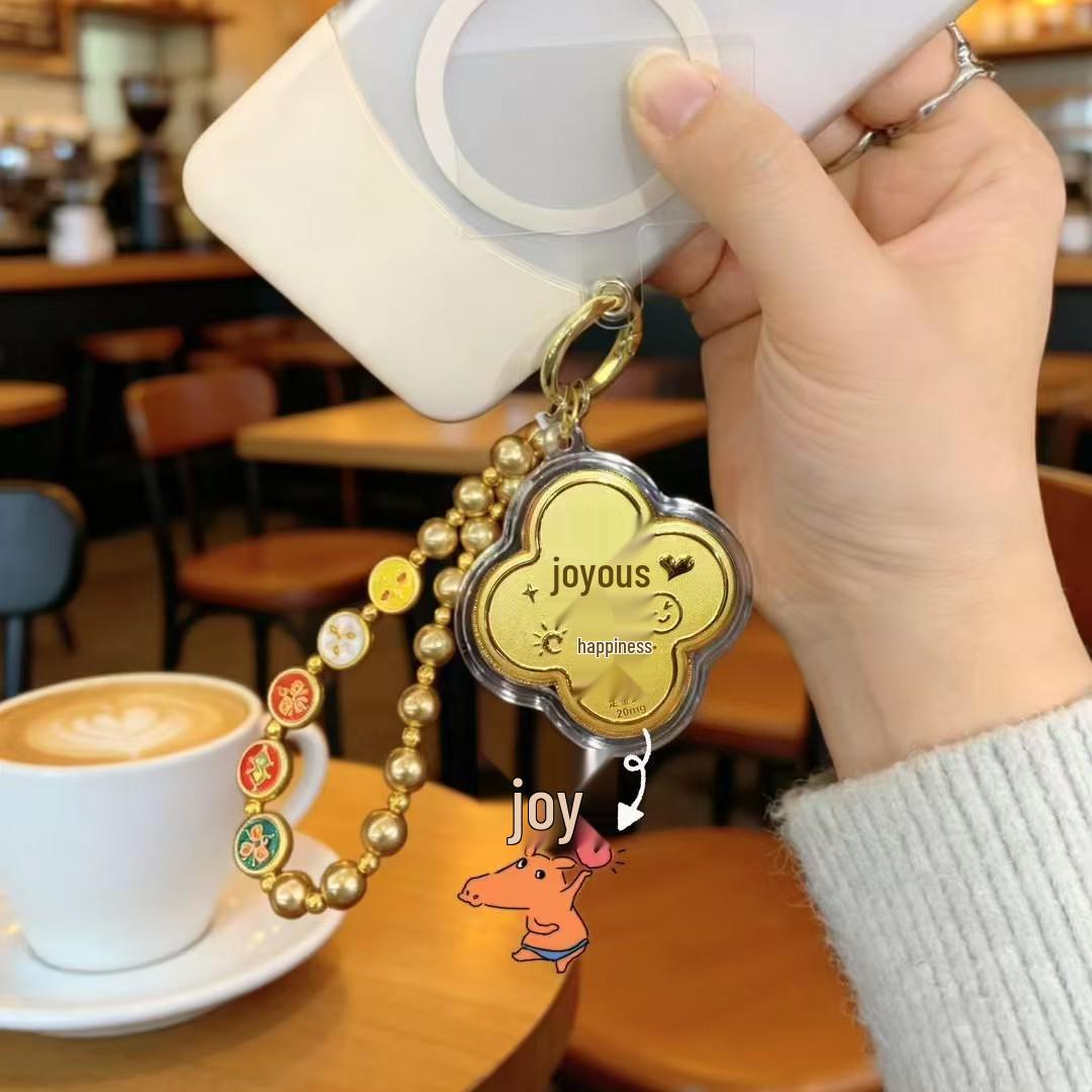 999 Pure Gold Four-Leaf Clover Promising Future Keychain Pendant Phone Charm Gift