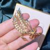 High-End Wheat Ear Brooch: Gold-Plated Zircon & Pearl Pin for Autumn/Winter Coats
