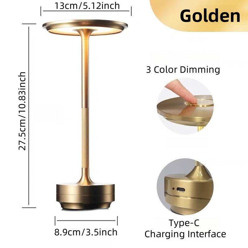 1pc Portable LED Table Lamp 3 Color Touch Control 3 Level Brightness USB Rechargeable Metal Texture Office Atmosphere Light