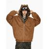 Vintage Leopard Print Cat Ear Hooded Padded Jacket Loose Fit Warm Winter Coat Men Women
