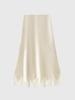 Glossy Satin French Lace Trim Midi A-line Skirt with Elastic Waist