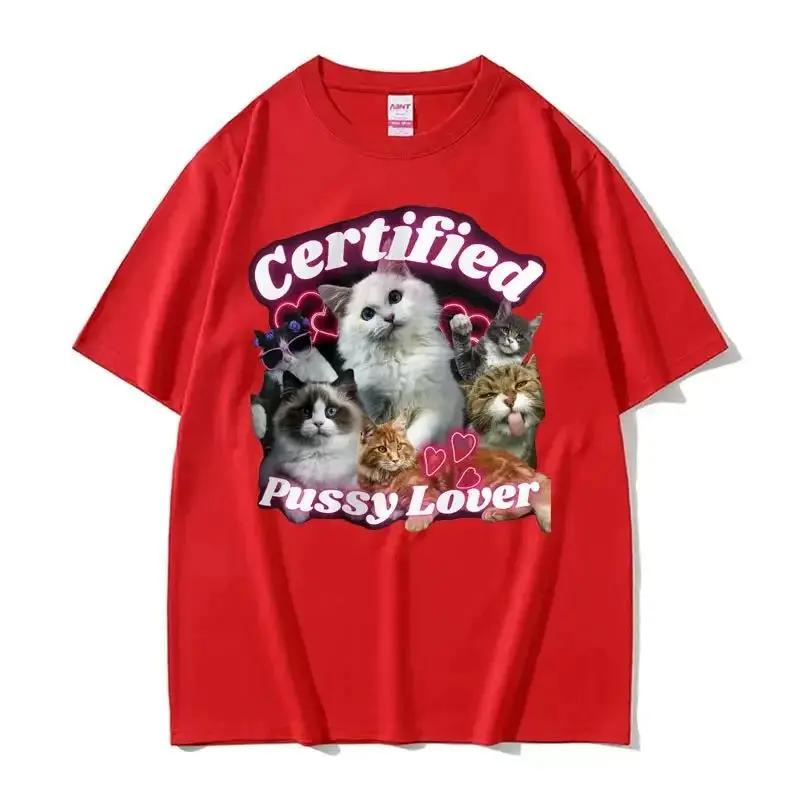 Certified Cute Cat Lover Meme Tee Shirt Fashion Aesthetic Short Sleeve T Shirt Casual Cotton T-shirt Y2k Hip Pop Tops Unisex