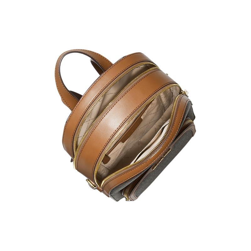 Michael Kors Jaycee 24 Zipper Closure Classic Presbyopic School Bag Backpack Canvas and Leather Backpack Women's Brown