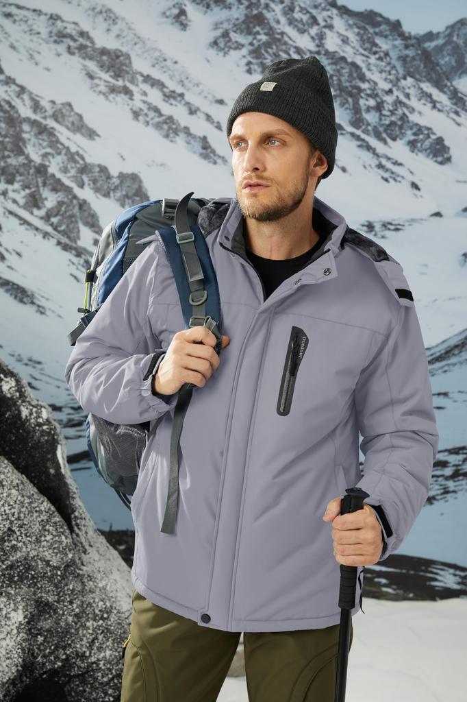 TACVASEN 11k Winter Warm Solid Color Windproof Outerwear for and Light Size 3XL Men's Jacket, Zip-Up Coat, Skiing, Mountaineering, Snowboarding, Gray,