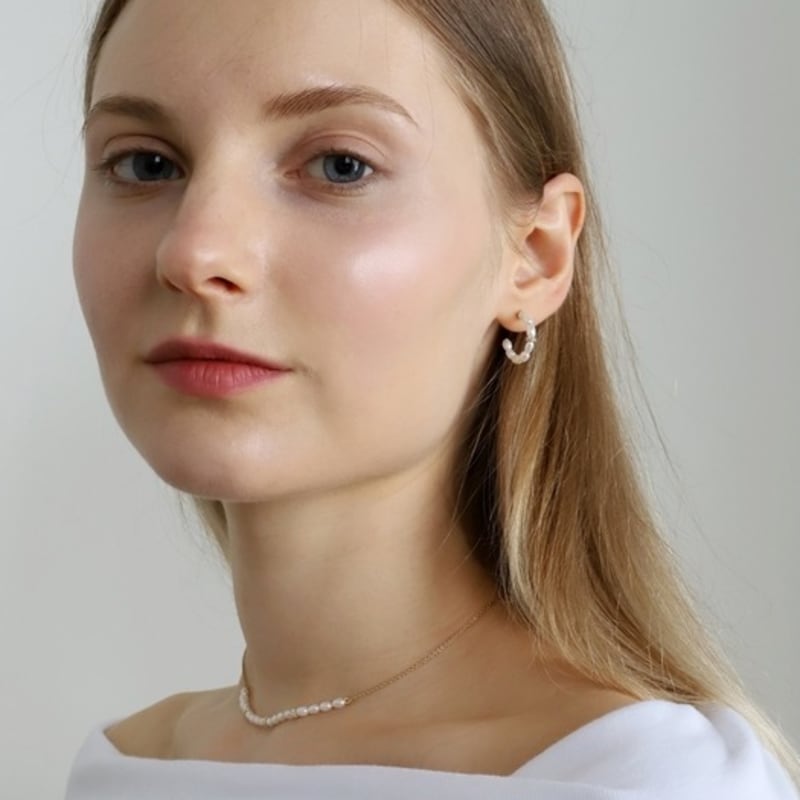 Ozel Silver925 CZ Rings with Natural Water Pearl Hoop Earrings PS157E