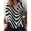 A New Women's Long-sleeved Blouse In a Black and White Wavy Pattern with Curves and Intertwined Lines
