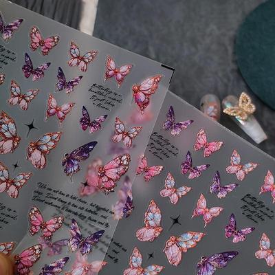 1 Sheet 5D Beautiful Flower Pink Peach Blossom Butterfly Adheisve Nail Art Stickers Decals Manicure Charms XYZ