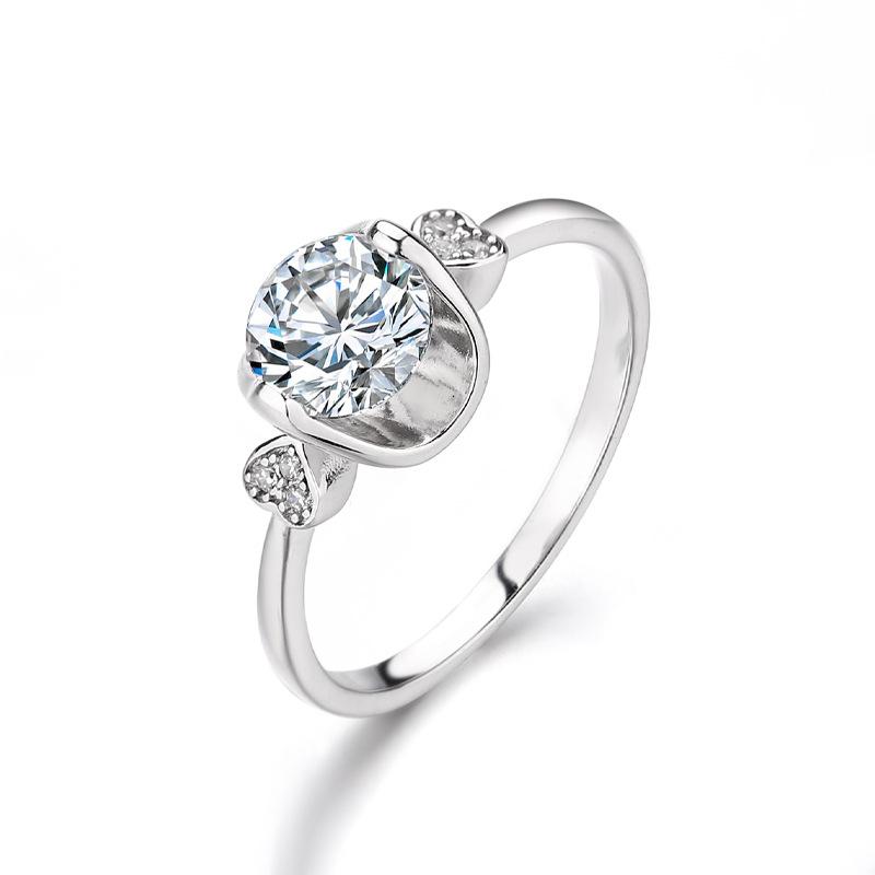 

Кольцо из стерлингового серебра S925 Peach Heart Queen, классическое женское кольцо с бриллиантом в один карат, обручальное кольцо из платины с имитацией бриллианта в форме сердца No. 9