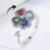 Adjustable Colorfast Zircon Clover Open Ring for Women