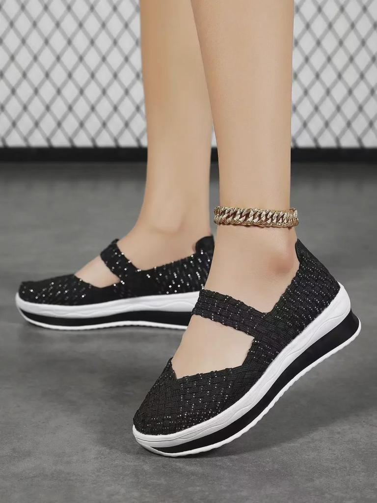 Sandales compensées tissées légères de grande taille à bout ouvert