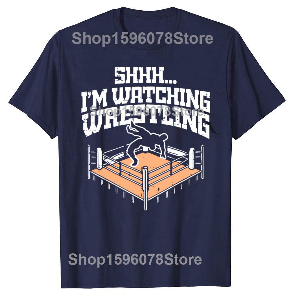 Retro Shhh Im Watching Wrestling Funny Wrestler Fan Cotton Tops Fitness T-Shirt Oversized Unisex Tees Men's Clothing Streetwear