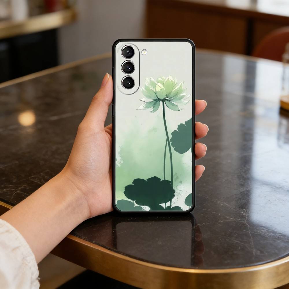 Smaragd Weißer Lotus Handyhülle Für Samsung S25,24,23,22,30,21,10,9,Ultra,Plus,Lite,FE,4,5 G Weiche Schwarze Hülle