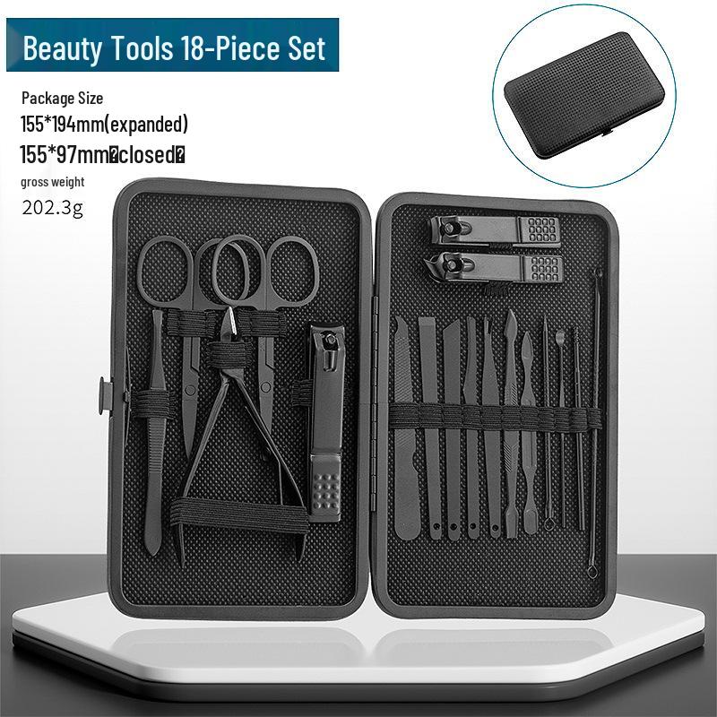 24-Piece Manicure Set: Black and Red Nails, Ear Pick, Oblique Clippers, Nose Hair Scissors, Tweezers