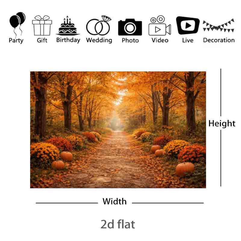 Autumn Forest Path Pumpkin Photography Backdrop Fall Maple Leaves Thanksgiving Harvest Season Outdoor Portrait Photo Bac