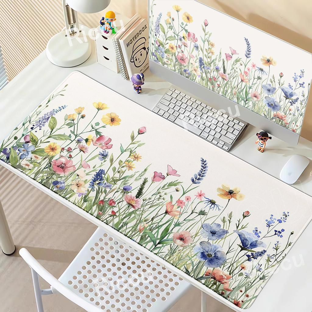 Bohemian-Style Floral Plants Mouse Pad Plant Aesthetics XXL Gamer Laptop Keyboard Desk Mat PC Extended Pad HD Office Accessories
