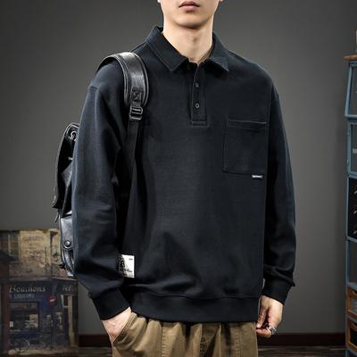 Autumn Retro Lapel Men'S Sweater American Casual Trendy Brand Long-Sleeved Polo Shirt Heavy Loose Large Size Polo Shirt
