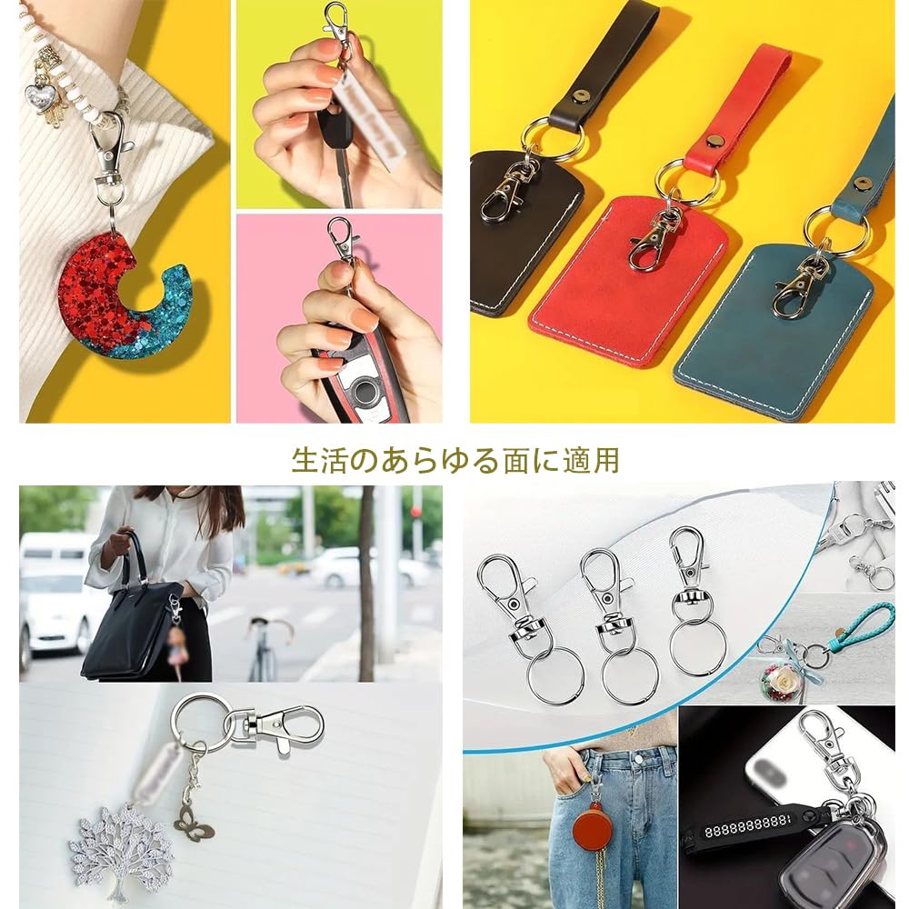 ZBYMOTW Keychain Double Ring Swivel Flat Handmade Accessory Craft Silver Parts, Hardware, 6-Piece Set, Keychain, Hook, One-Touch Detachable, Keyring,