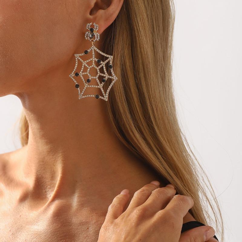 Halloween Party Funny Spider Web Earrings, Fashion Temperament Diamond Delicate Holiday Earrings Earrings
