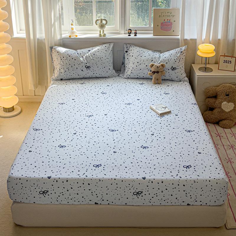 Washed Cotton Fitted Sheet with Elastic Bands Non Slip Adjustable Mattress Cover Printed  Pure Cotton  for Double King Queen