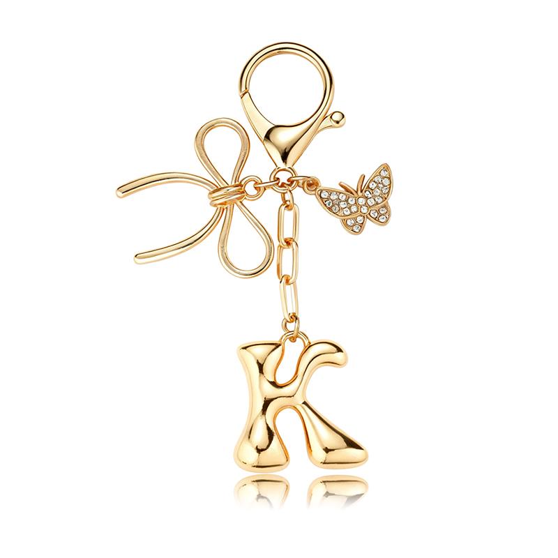 Chaveiro Fashion Borboleta Letra A-Z Feminino Menina Brilhante Fofo Mochila Chave de Carro Acessórios Cordão Pingente de Metal com Letra Presente