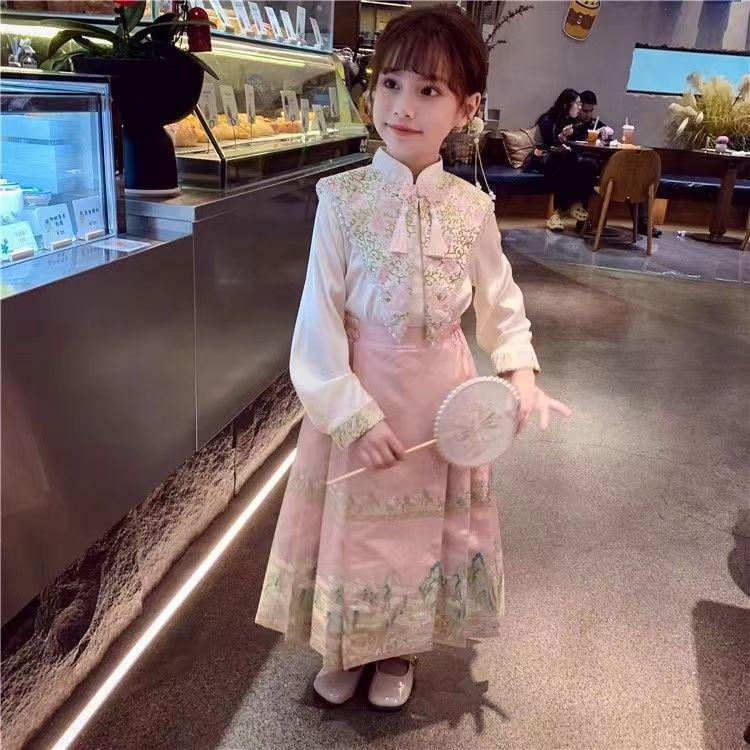 Ming Dynasty Hanfu Skirt Set for Girls - Spring 2026, Tang Suit Chinese Style
