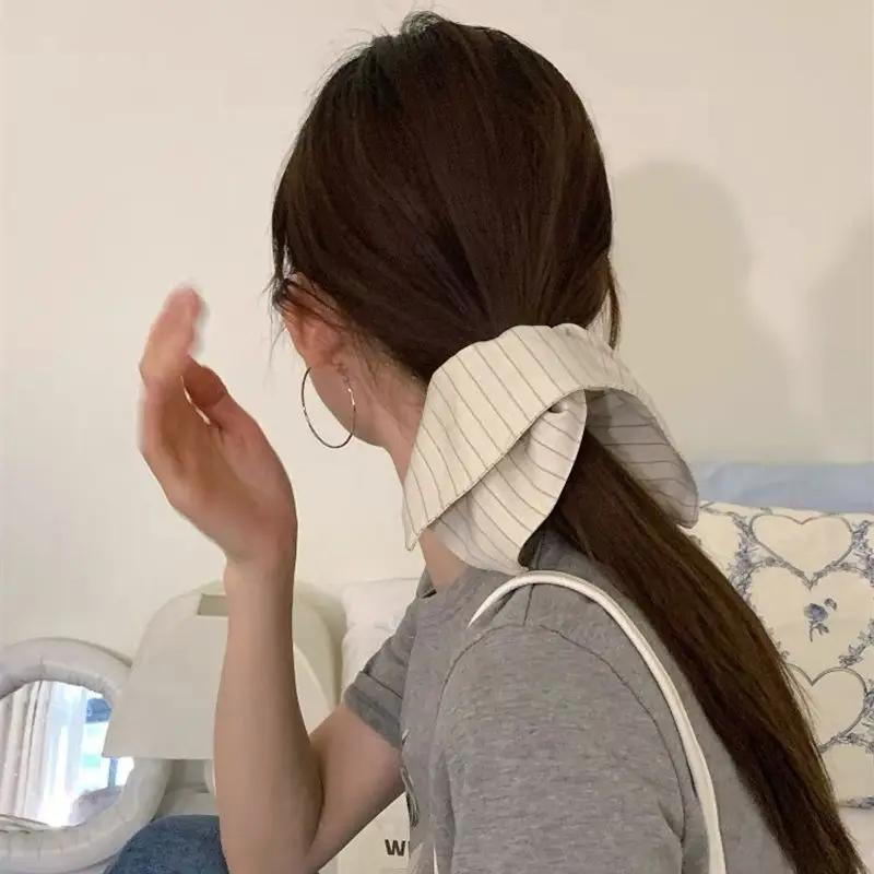 Fashionable and Versatile Striped Square Scarf, Large Intestine Hair Band, Elegant Ponytail Hair Band and Hair Accessory