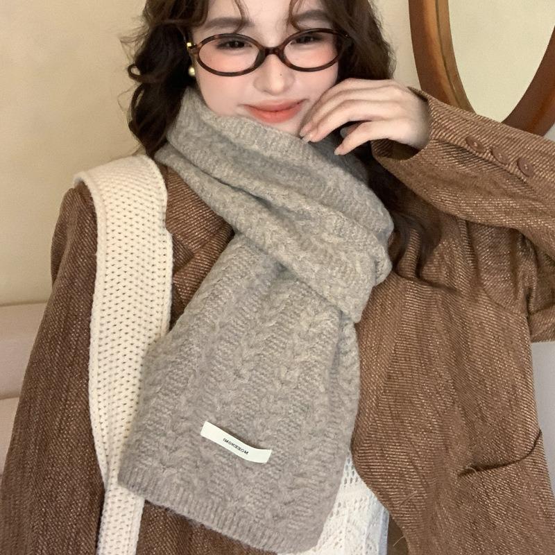 Wool knitted wool scarf winter men's and women's new high-end versatile scarf neck protection brown