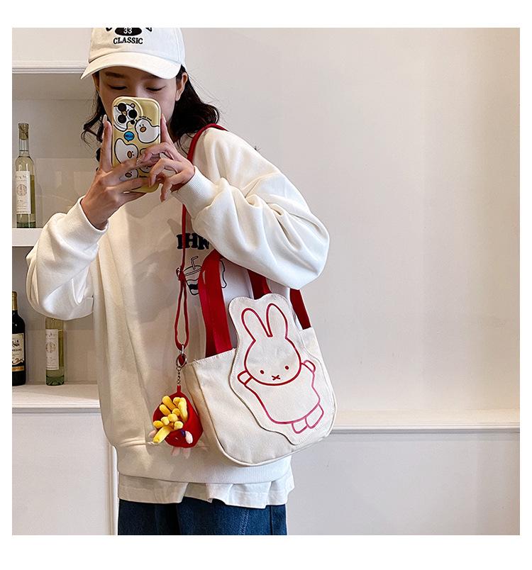 Charming Rabbit Canvas Tote: Large Capacity, Fresh Design, Women's Shoulder Bag 2025